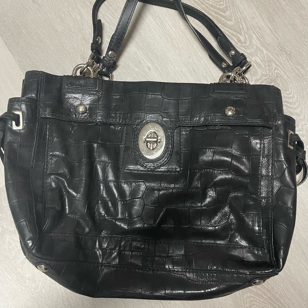 Coach Black Croc-Embossed leather Shoulder Bag